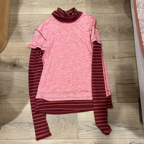 Free People Medium Women’s Pink and Burgundy Layered Long Sleeve Top - Picture 1 of 3